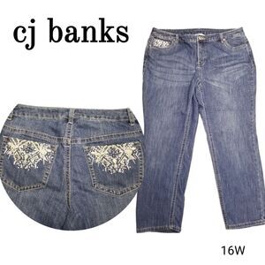 CJ Banks Embellished Pockets Cropped Blue Jeans